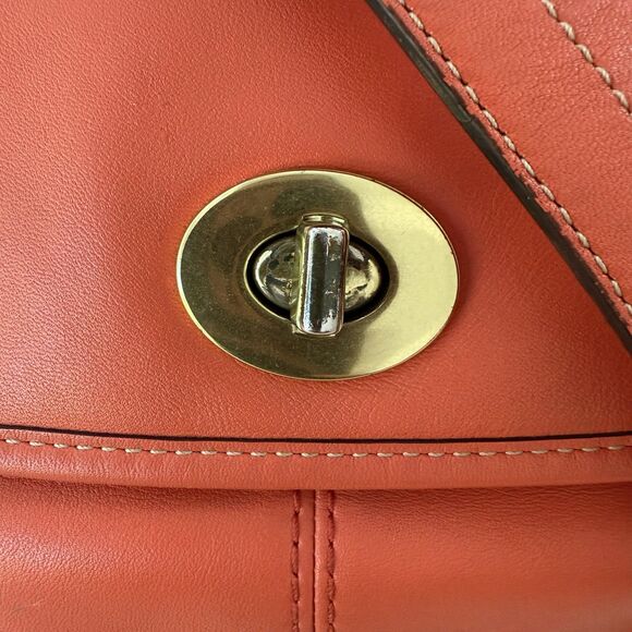 Auth Coach Leather Z23987 Medium Flap Shoulder Crossbody Duffle Bag Orange Coral - Picture 16 of 16